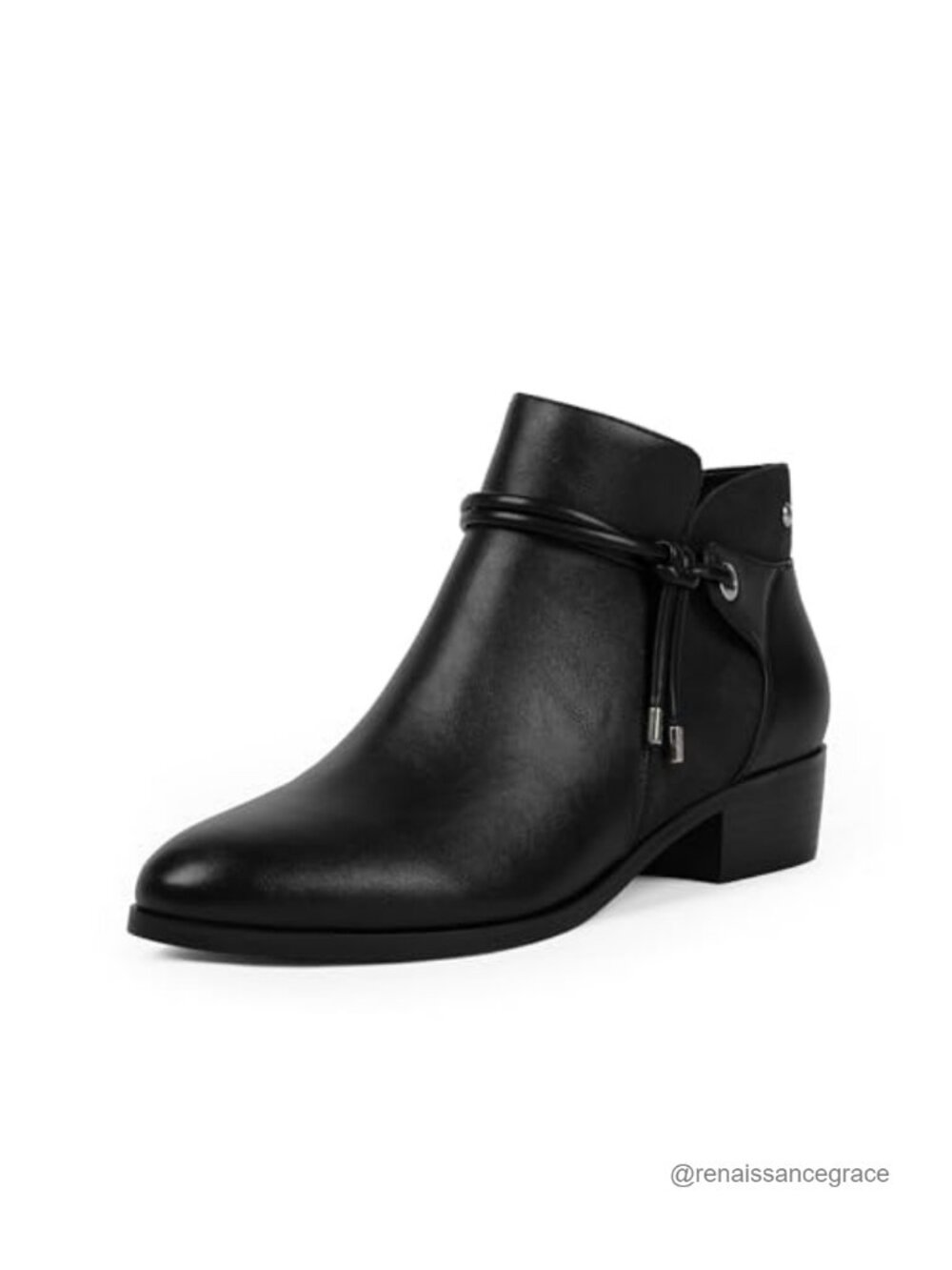 Faux Leather Ankle Boots Round Toe Low Heel Side Zip Women's Booties